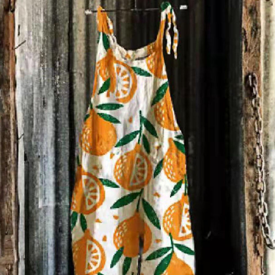 Ladies Casual Printed Cotton Linen Jumpsuit