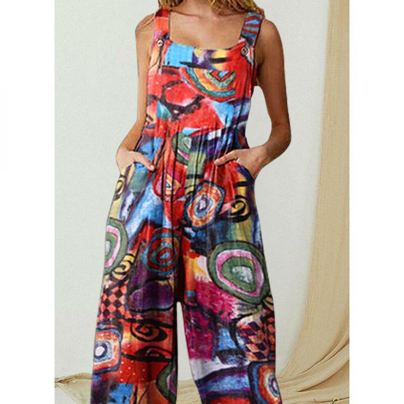 Print leisure high-waisted jumpsuit