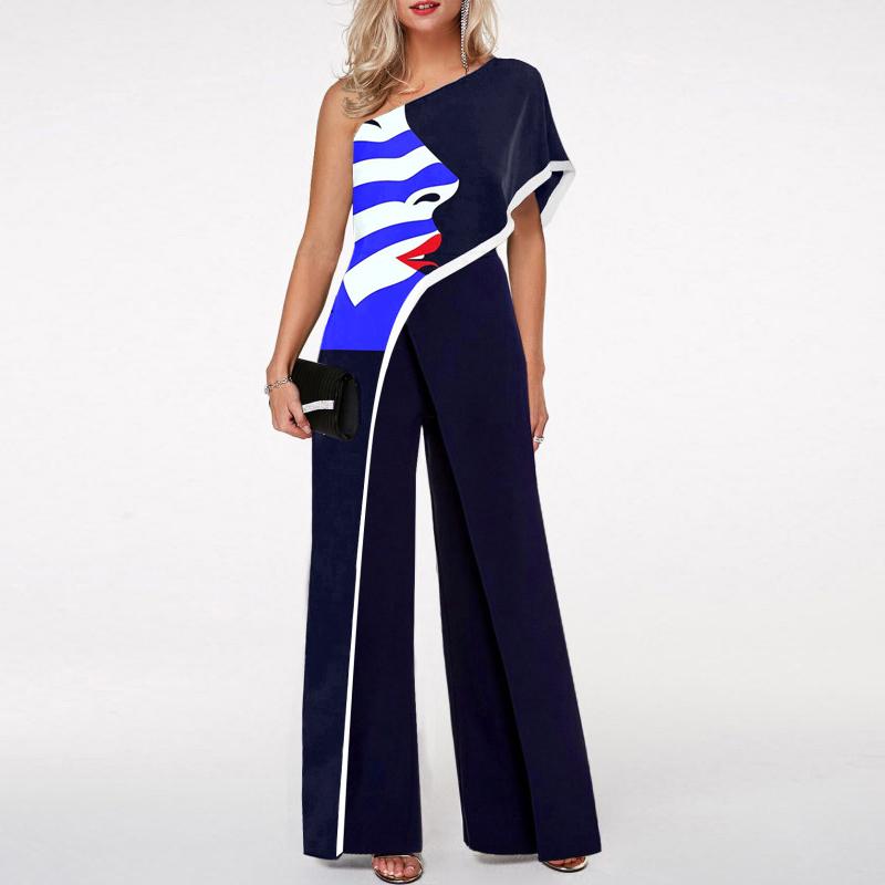 Vintage Single-sleeve Abstract Print Jumpsuit