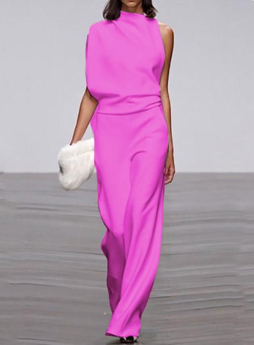 Women's Commuting Asymmetry Sleeve Pure Colour Jumpsuit