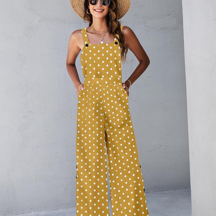 Square neck pattern women sleeveless jumpsuit