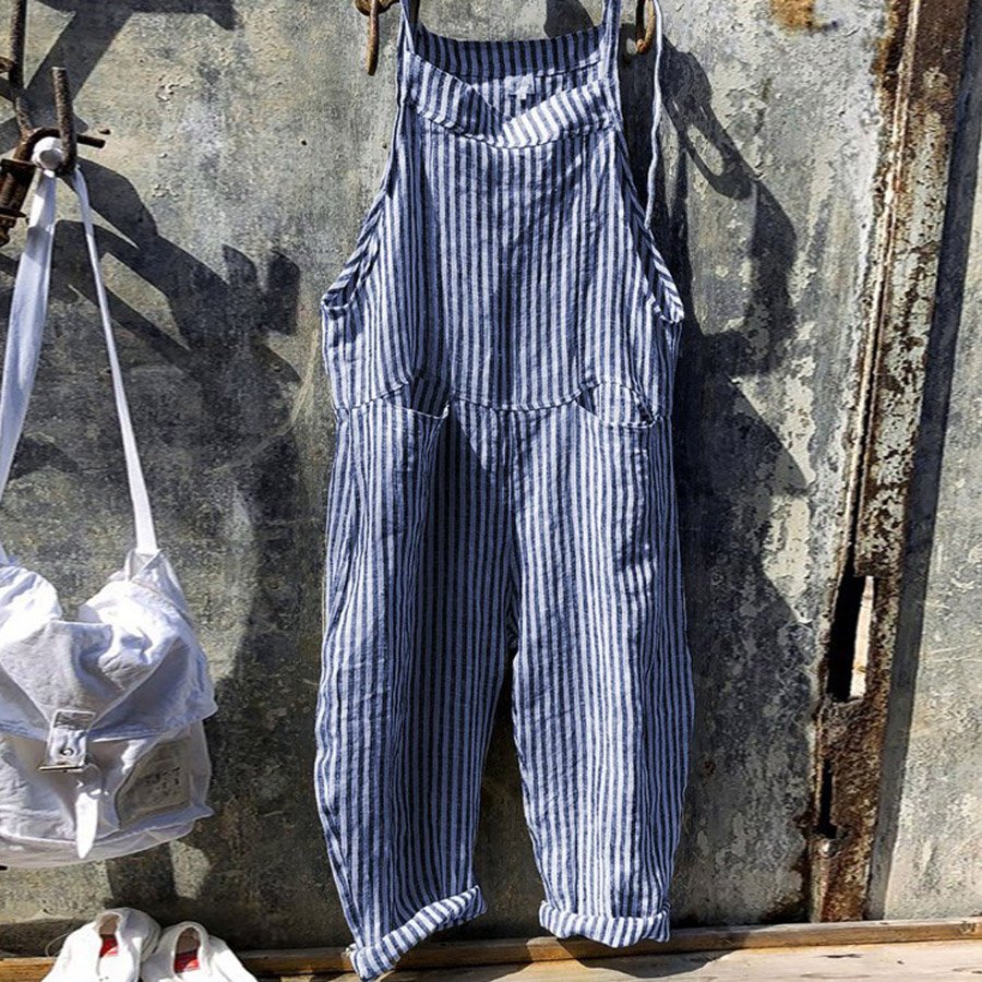 Strap Striped Jumpsuit Wide Leg Pants