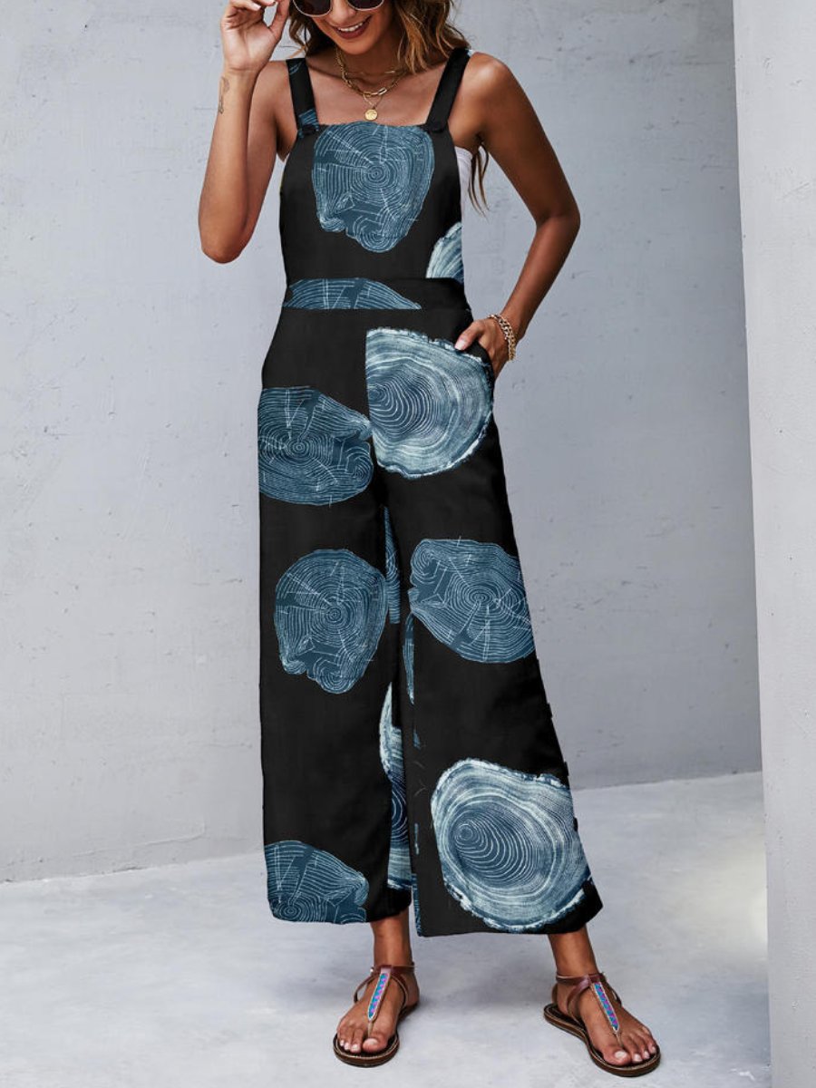Square neck pattern women sleeveless jumpsuit