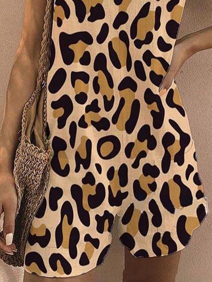 Loose Printed Sleeveless Belted Jumpsuit