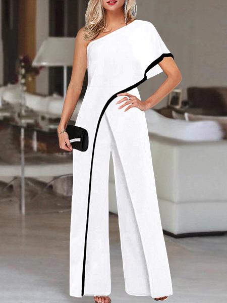 Fashion Contrast Piping One Sleeve Jumpsuit