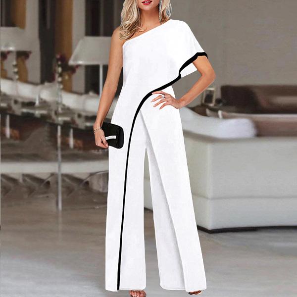 Fashion Contrast Piping One Sleeve Jumpsuit