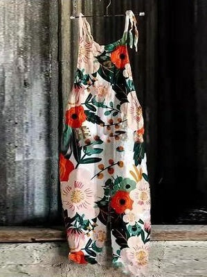 Flower Prints Sleeveless Casual Jumpsuit