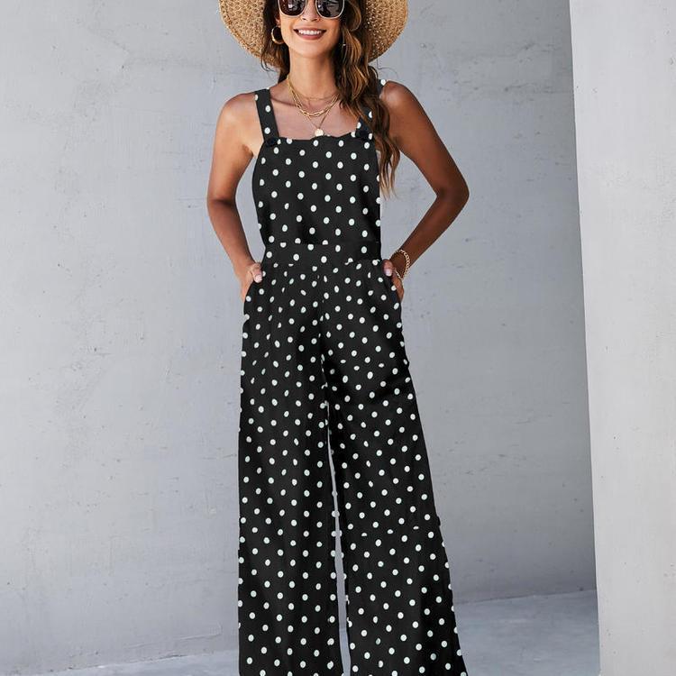 Square neck pattern women sleeveless jumpsuit