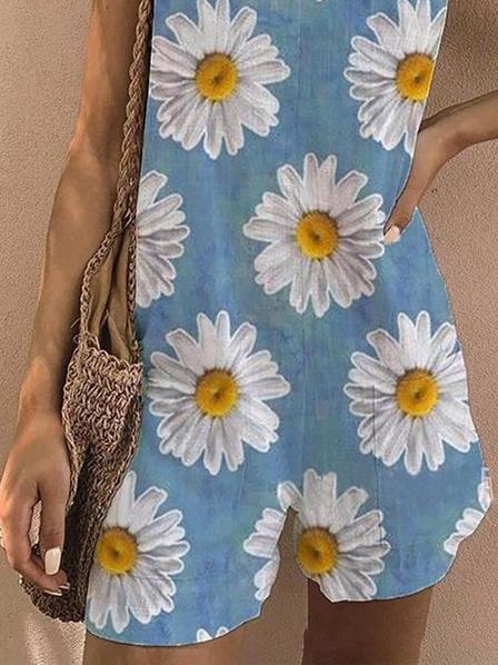 Floral Print Sleeveless Belted Casual Jumpsuit
