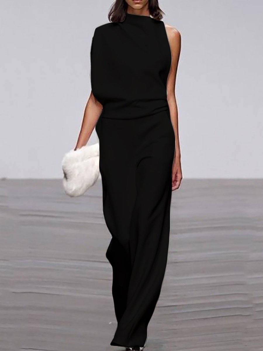 Women's Commuting Asymmetry Sleeve Pure Colour Jumpsuit