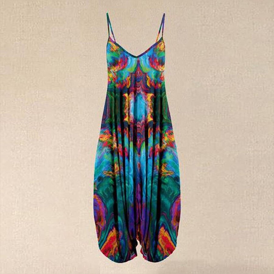 Bright Color Ethnic Print Harun Suspender Pants