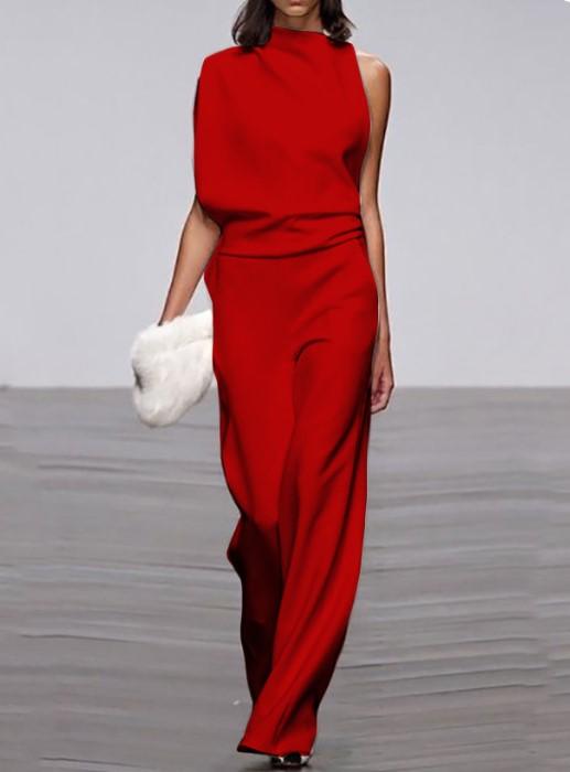 Women's Commuting Asymmetry Sleeve Pure Colour Jumpsuit