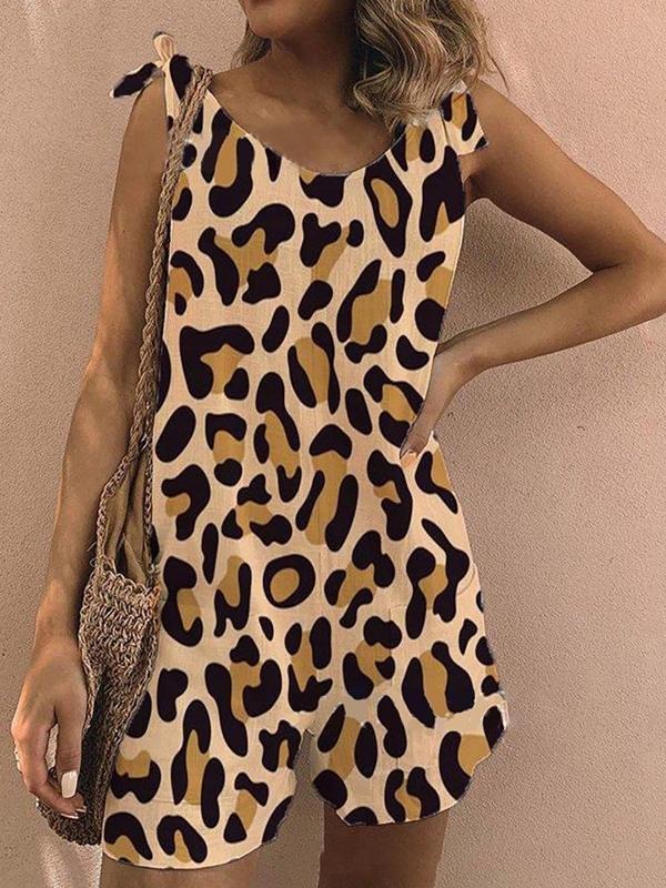 Loose Printed Sleeveless Belted Jumpsuit